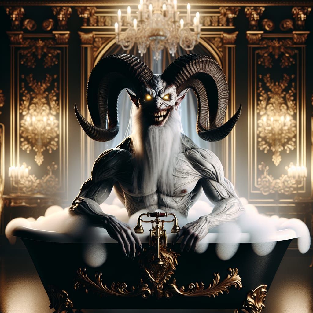 Demonic Figure Bathes in Gothic Luxury