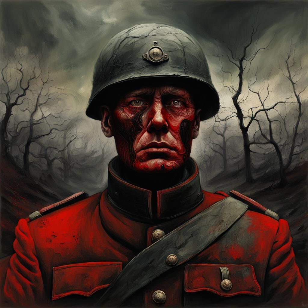 Traumatized Soldier's Soul: Dark Surrealism Portrait