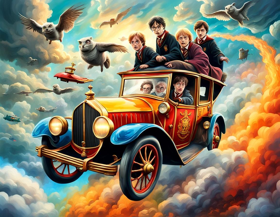 Harry Potter in Flying Car as Graffiti Art