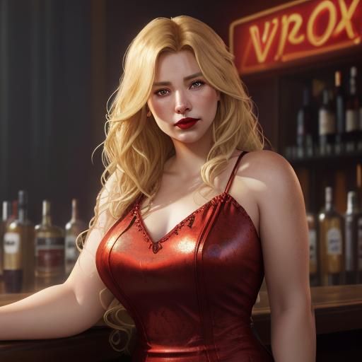 Blonde Woman in Red Dress: Hyperdetailed Portrait