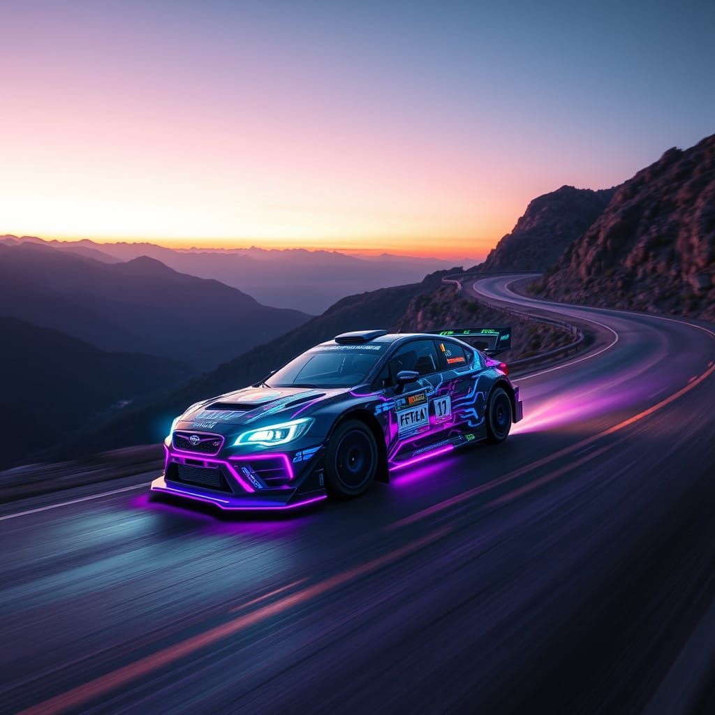 Futuristic Rally Car Illuminated in Neon 'Night Lights'