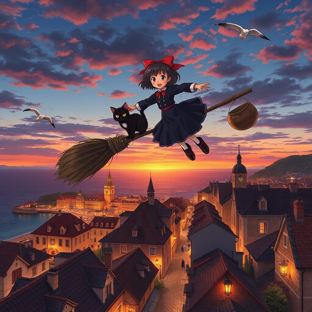 Kiki Soars Above a European-Inspired Coastal City in a Studi...