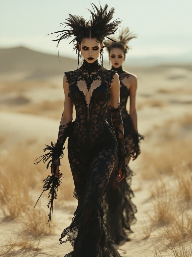 Ethereal Desert Goddesses in Gothic Lace