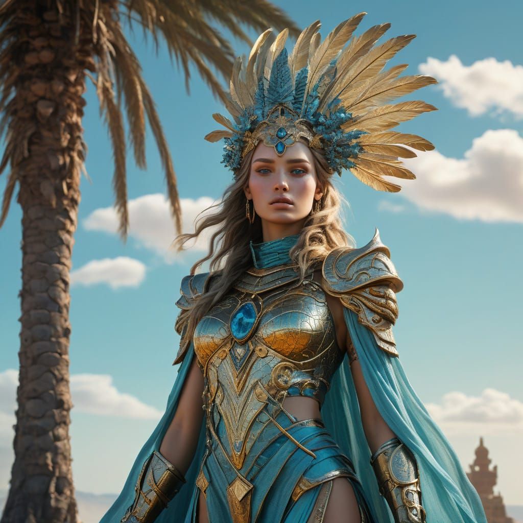 Regal Warrior Princess in Dreamlike Oasis