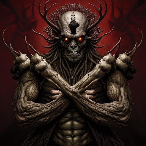 Surreal Many-Armed Monster in Maximalist Style