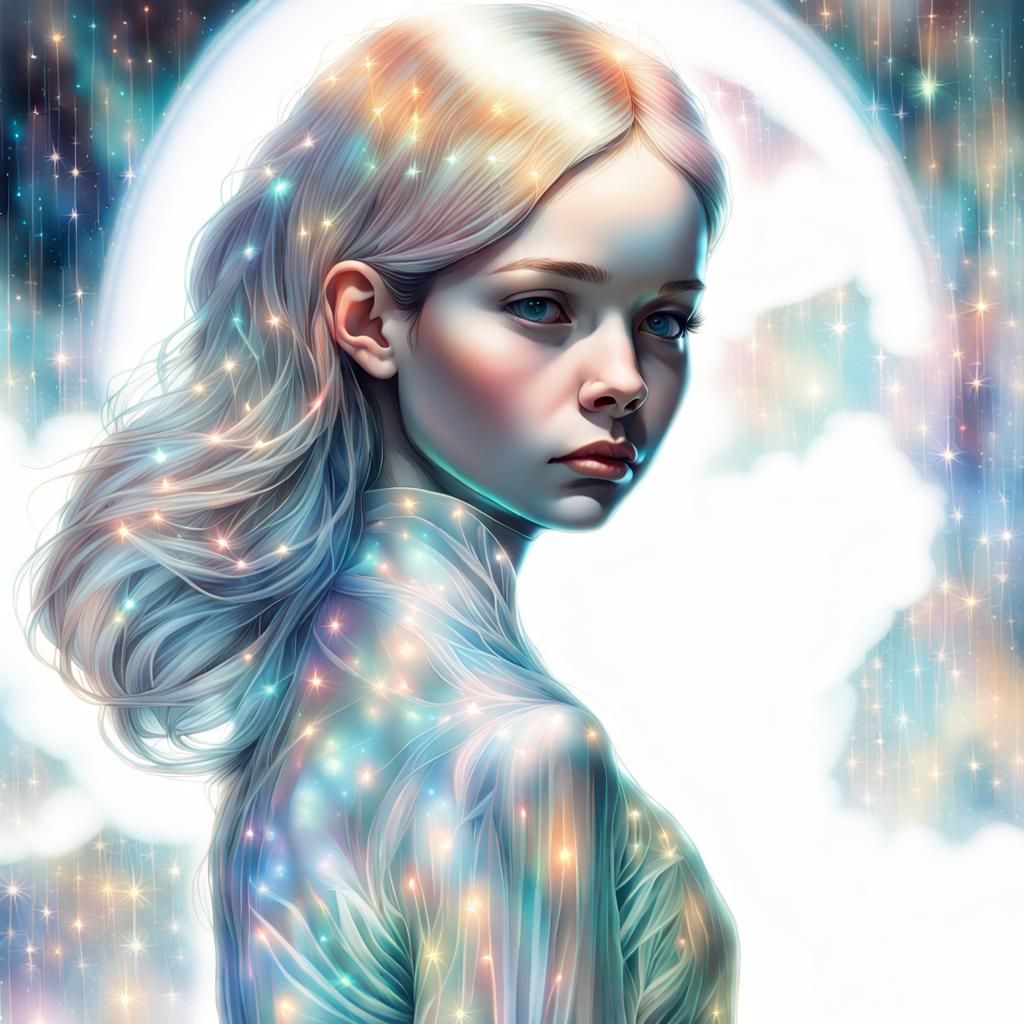 Hyperrealistic Hologram Girl in Art Brut Style