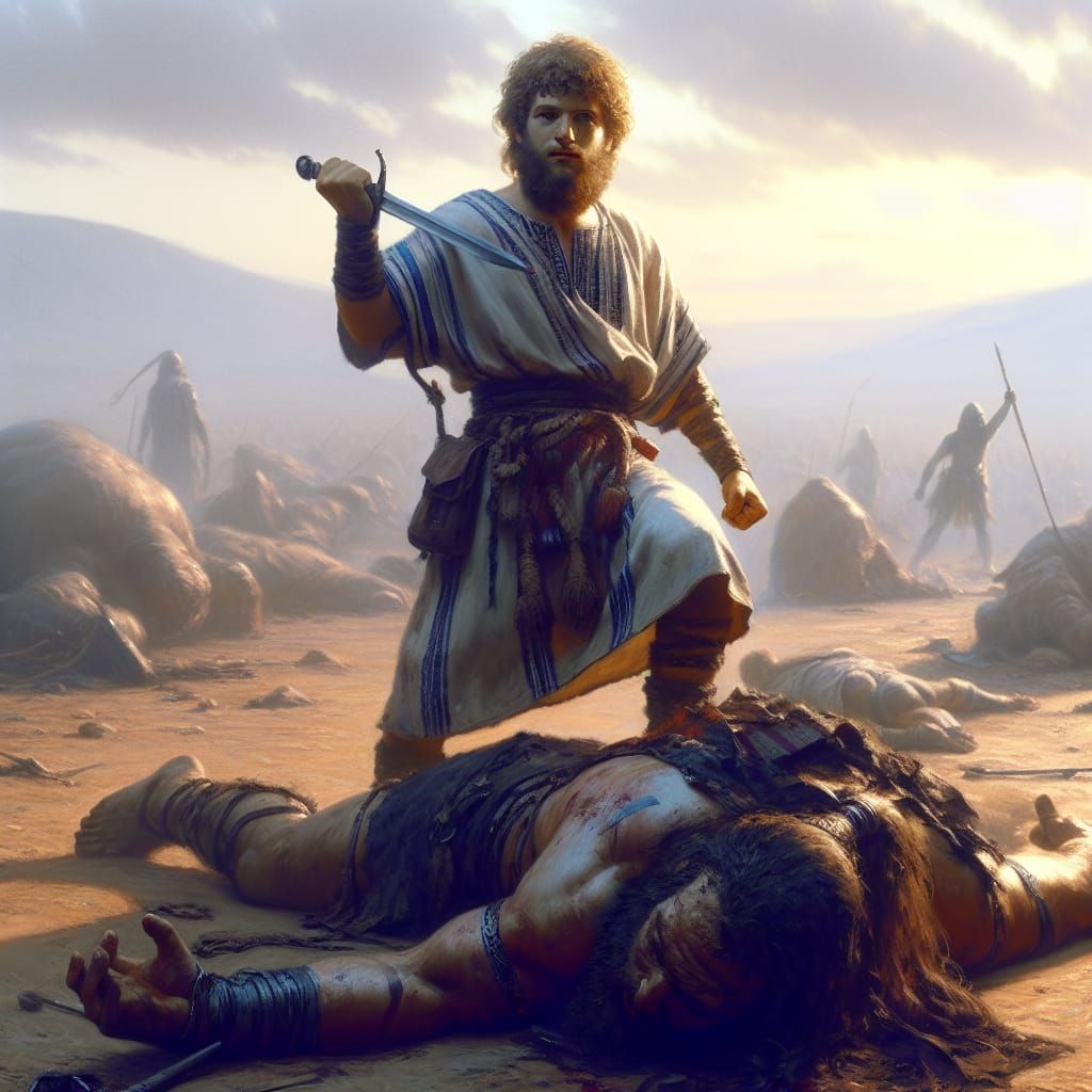 Victorious Shepherd in Ancient Israel Oil Painting