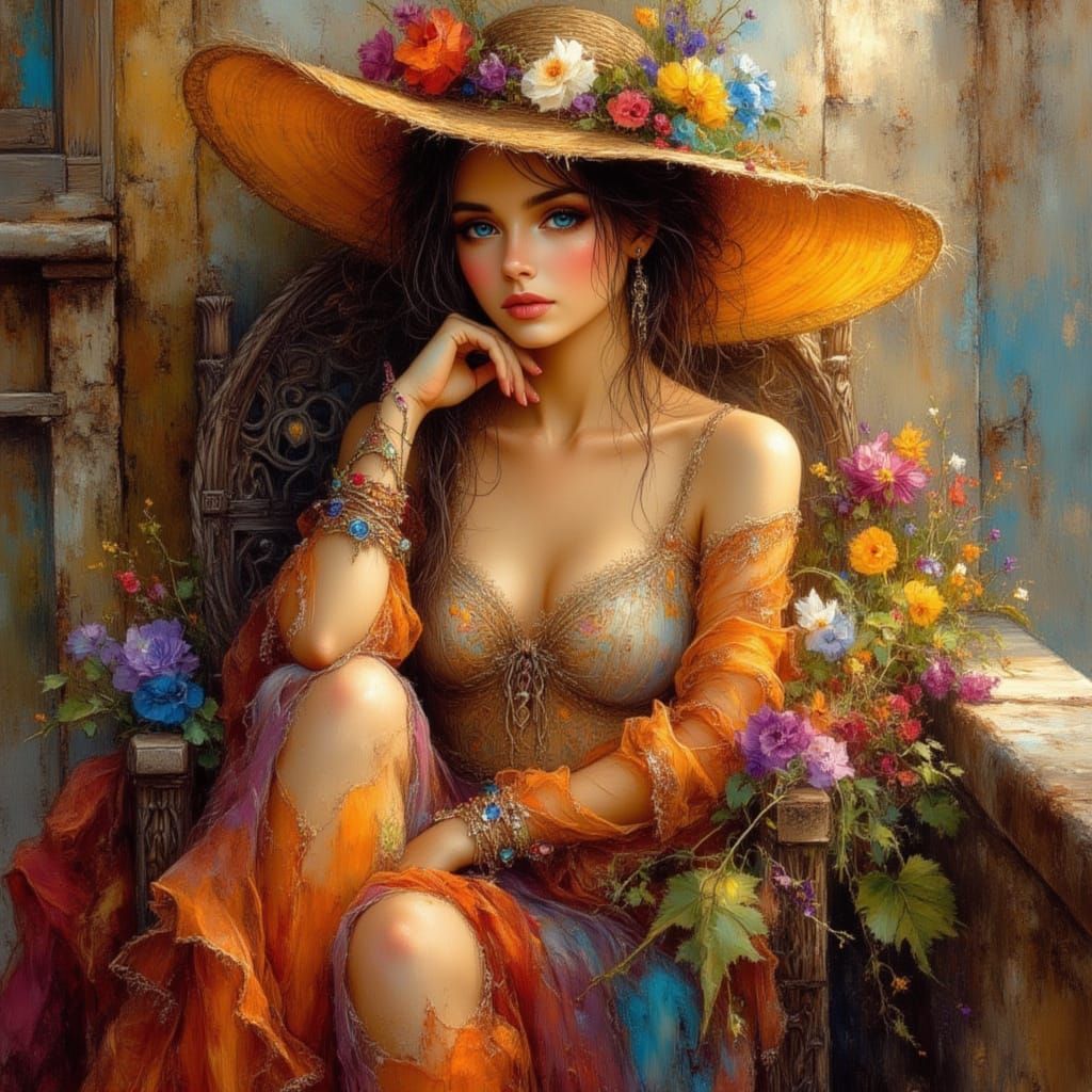 Elegant Woman in Nouveau Style Lighting