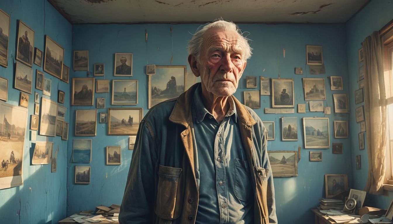 Elderly Man in Sunlit Room: Fantasy Concept Art