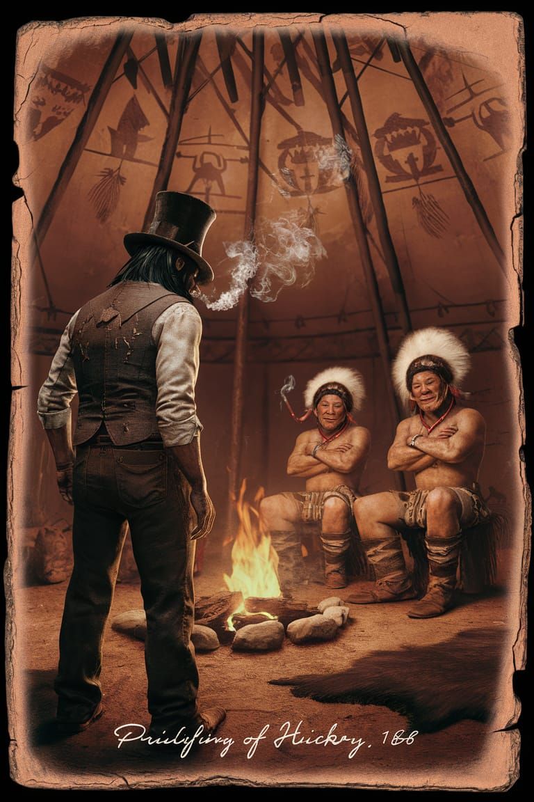 Old West Encampment in Sepia-Toned Lithograph Photo