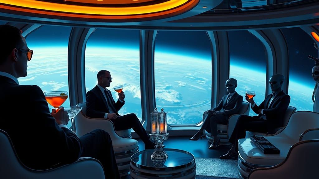 Men in Black Agents in Luxurious Space Hotel