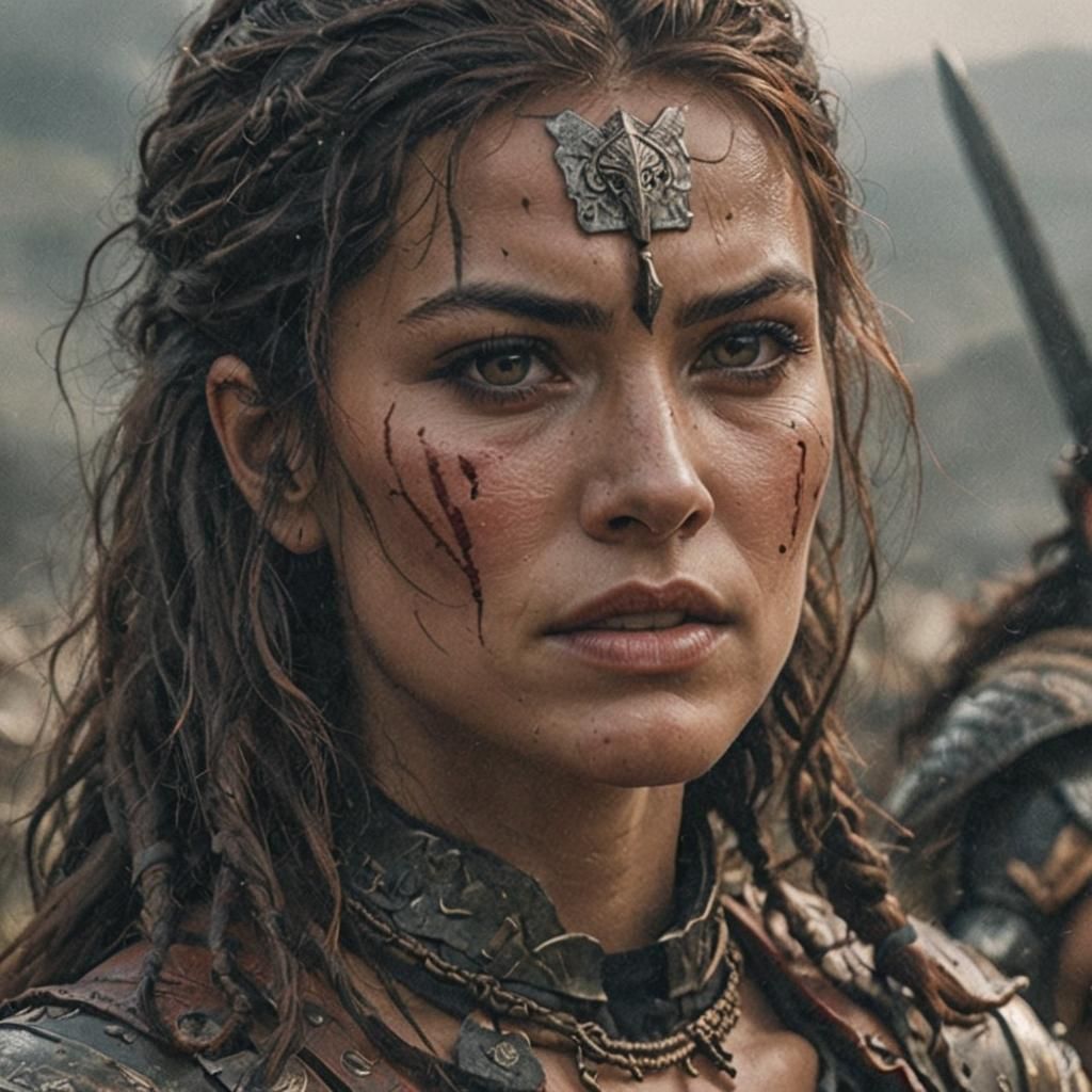 Cinematic Warrior Woman Stands Ready