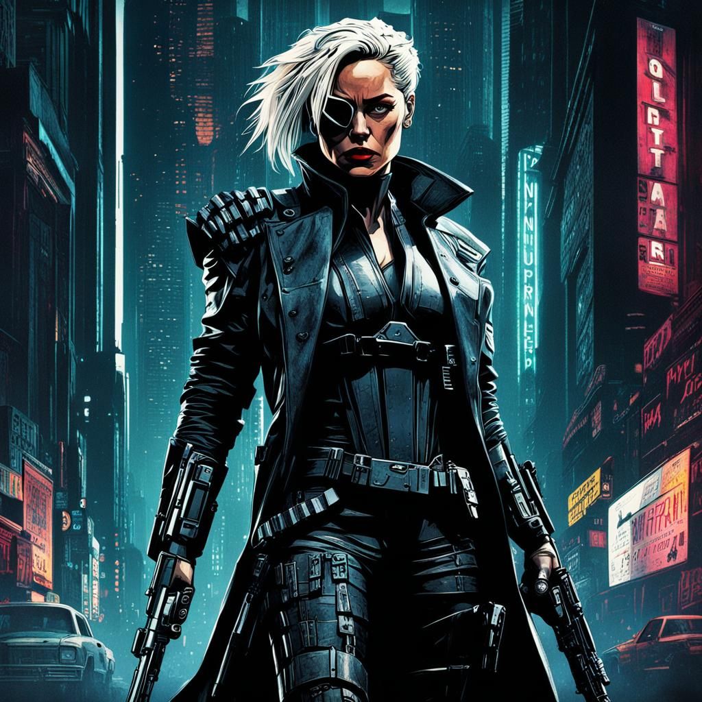 Cyberpunk Noir Bounty Hunter Movie Poster