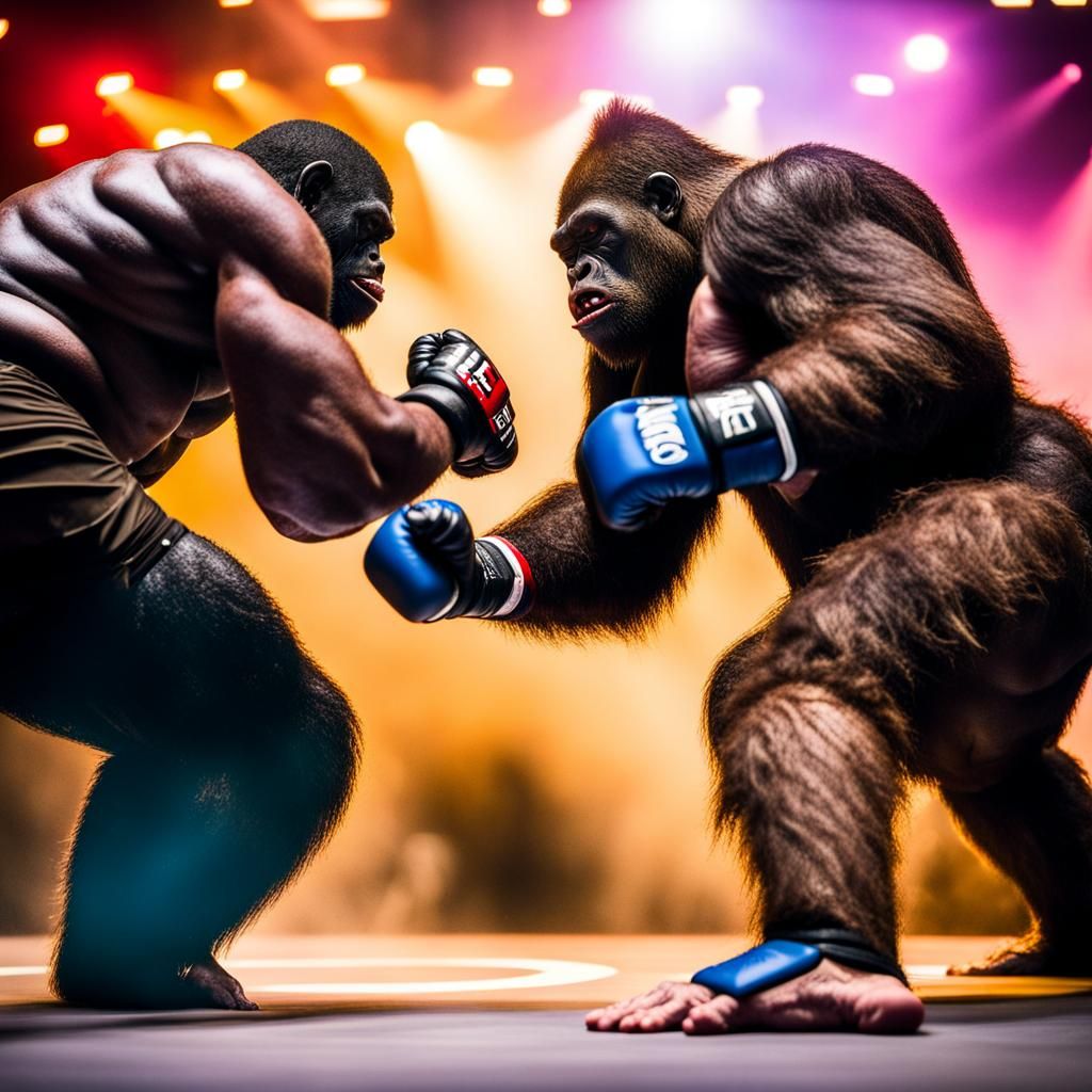 Bigfoot vs. Gorilla MMA Fight: Hyperrealistic Photo