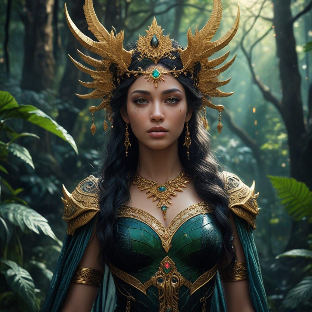 Nemesis, Goddess of Revenge, in Fantasy Rainforest