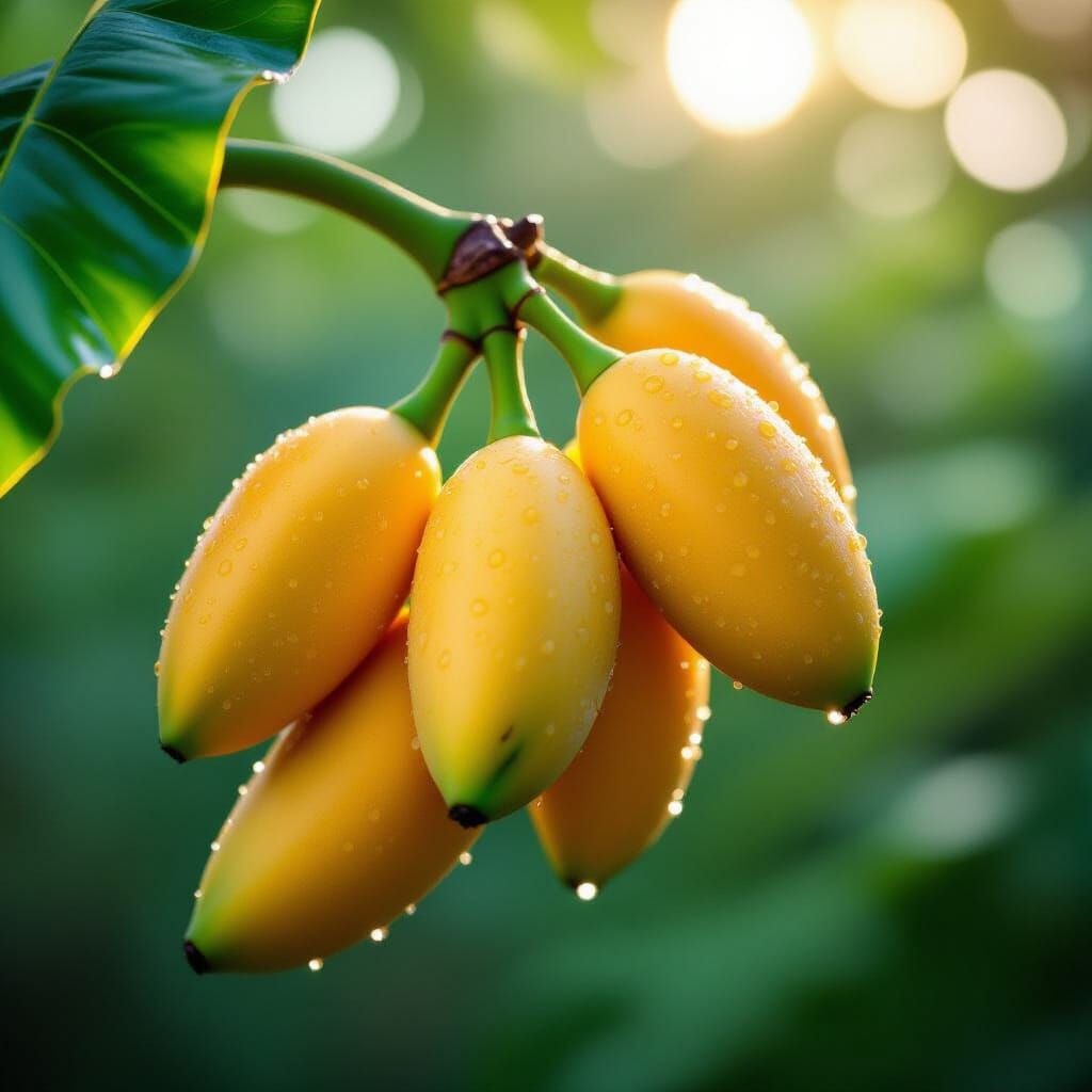 Hyperrealistic Mangoes on Banana Peel Cinematic Film Still