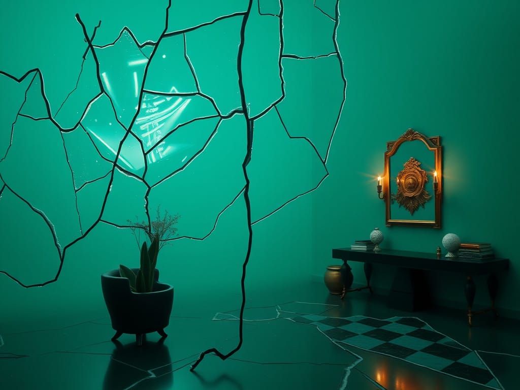 Gloomy Art Deco Scene with Turquoise and Ebony