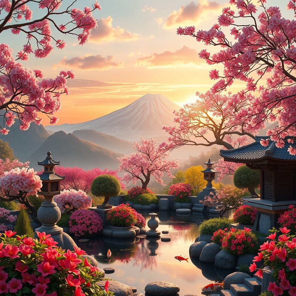 Surreal Japanese Garden in Vibrant 8K Resolution
