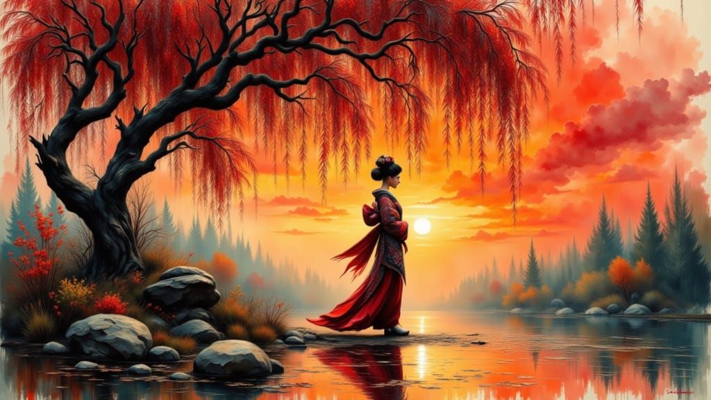 The silhouette of a geisha