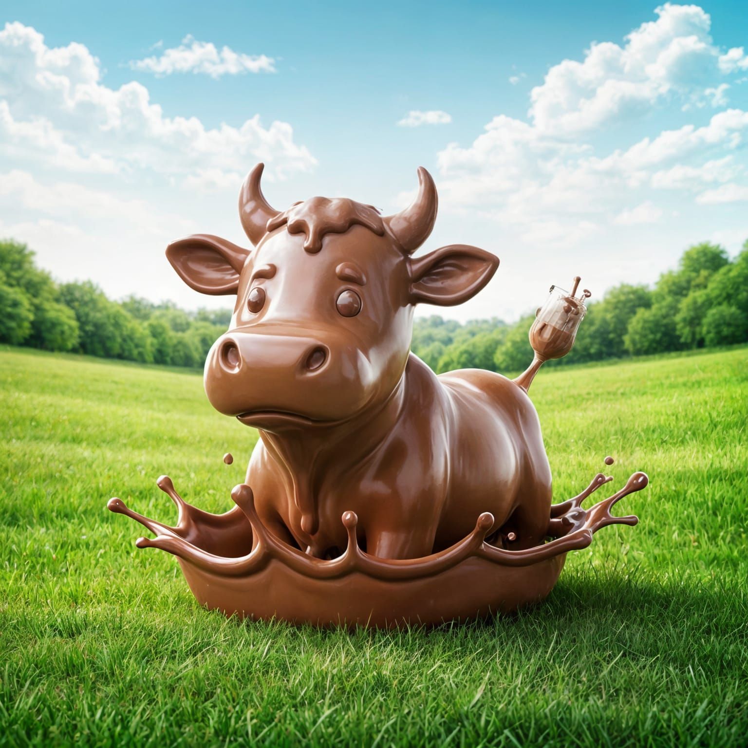 Adorable Chocolate Milk Cow in Lush Field