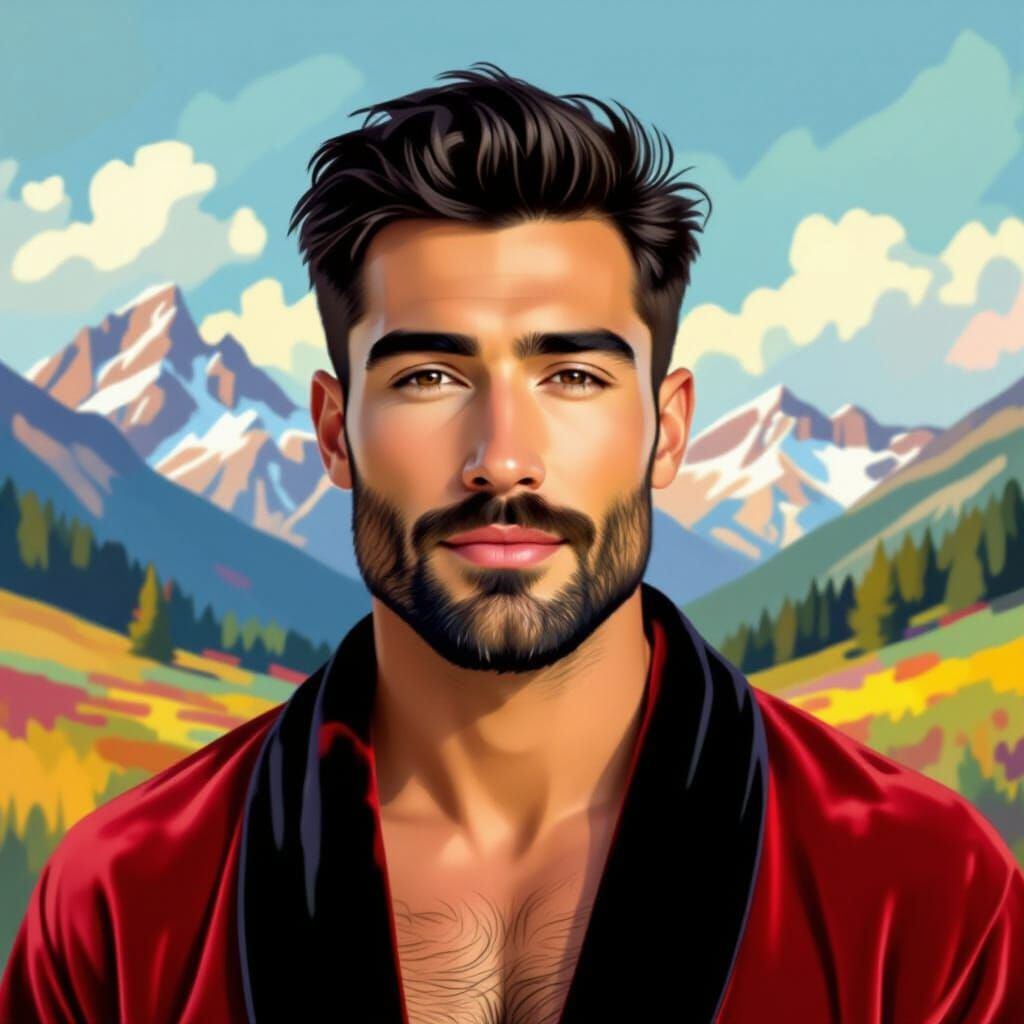 Impressionist Portrait of Man in Mountain Landscape