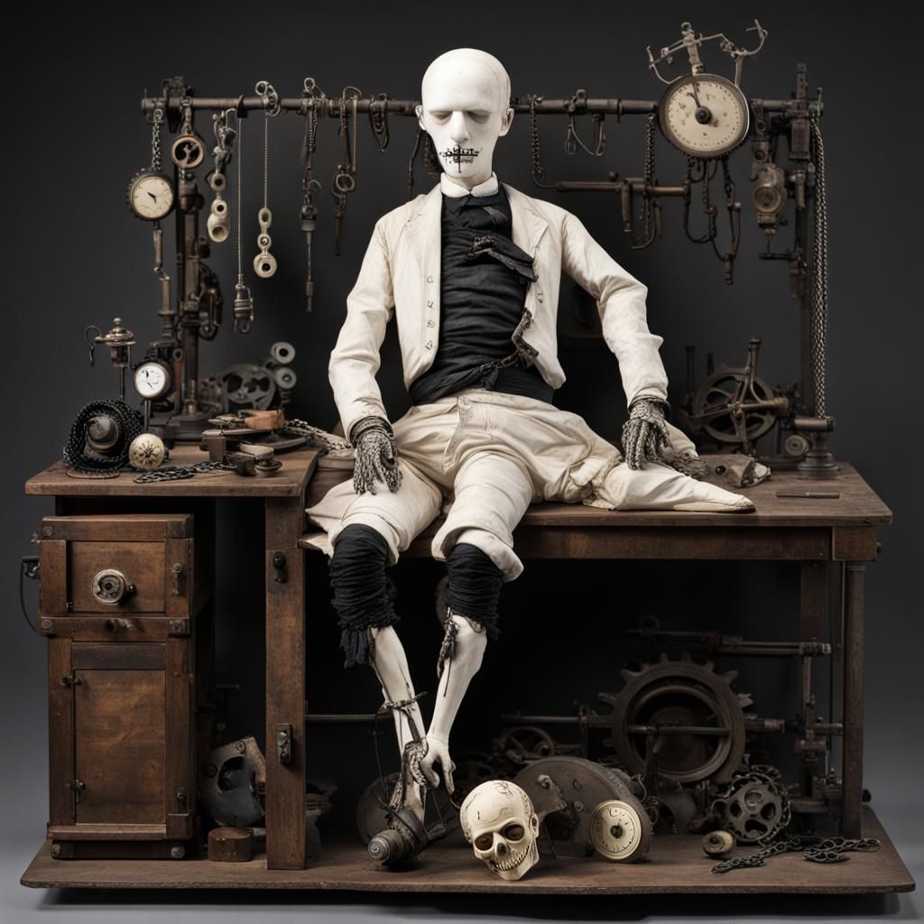 Haunting Automaton with Porcelain Mask and Chains