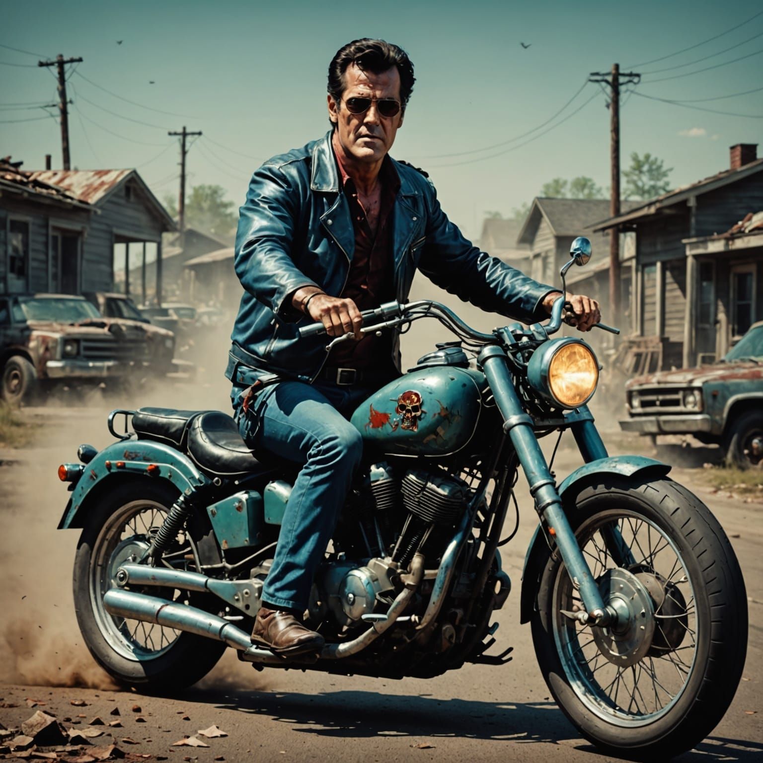 Bruce Campbell Rides His Motorcycle Through a Zombie Apocaly...