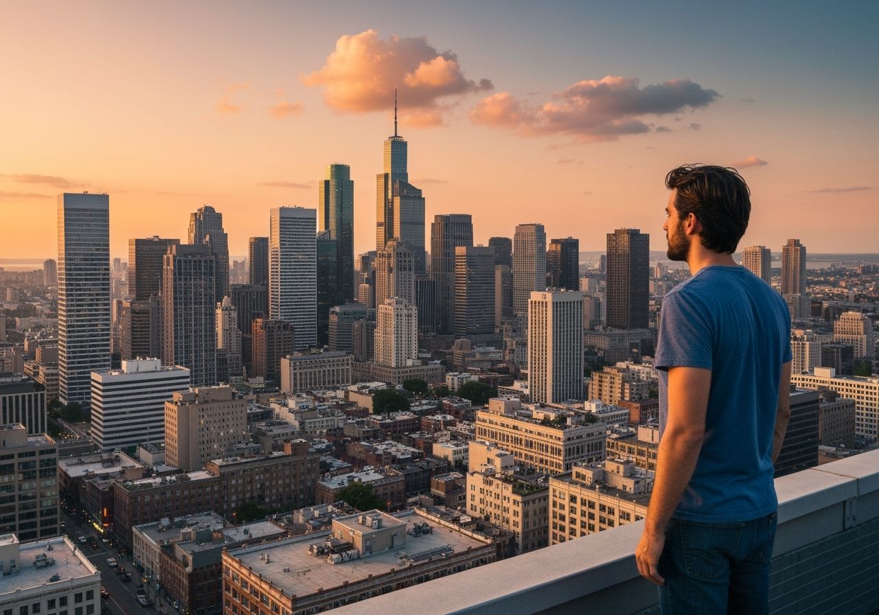 Twilight Cityscape View from Rooftop