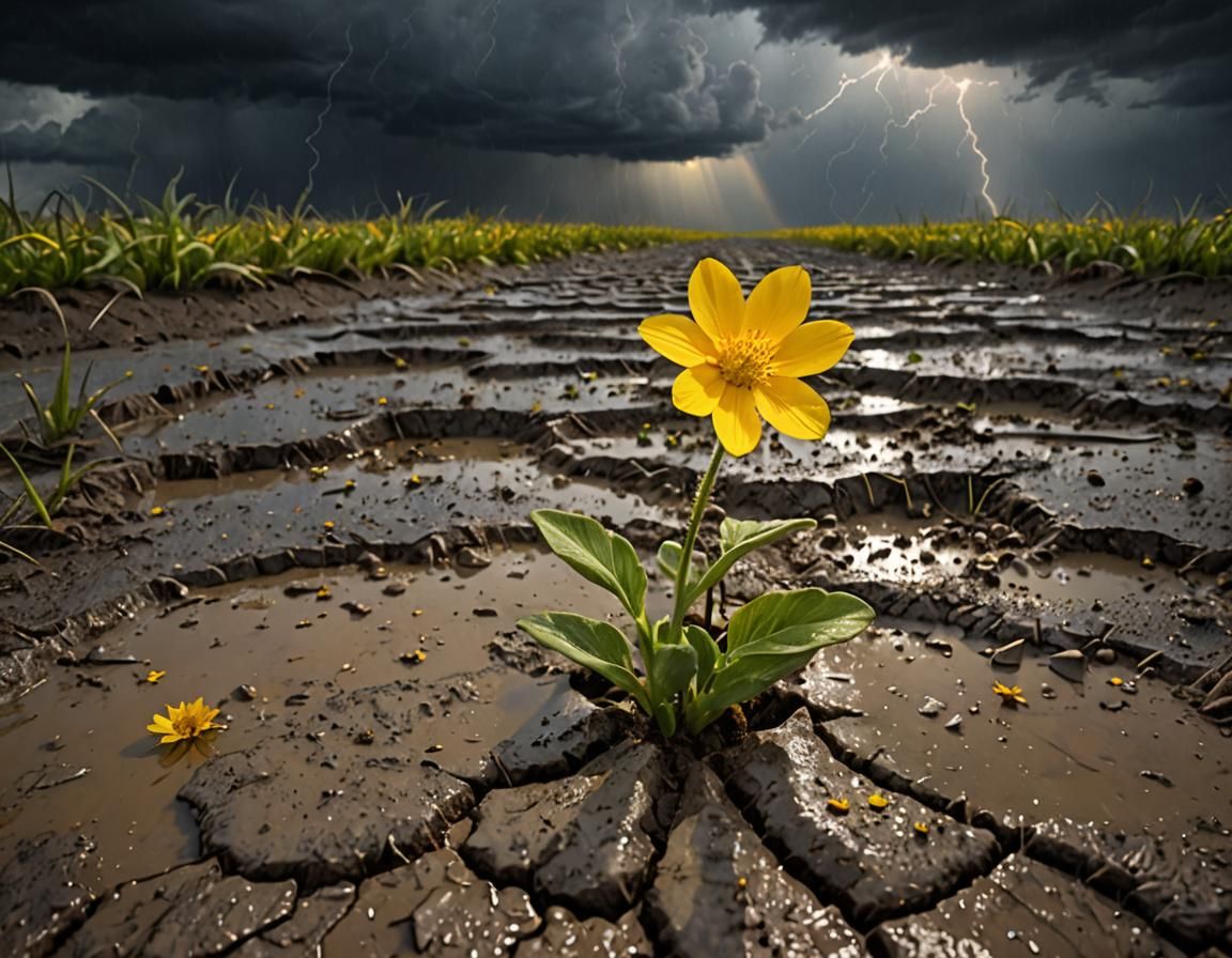 Yellow Flower Blooms Against Stormy Sky