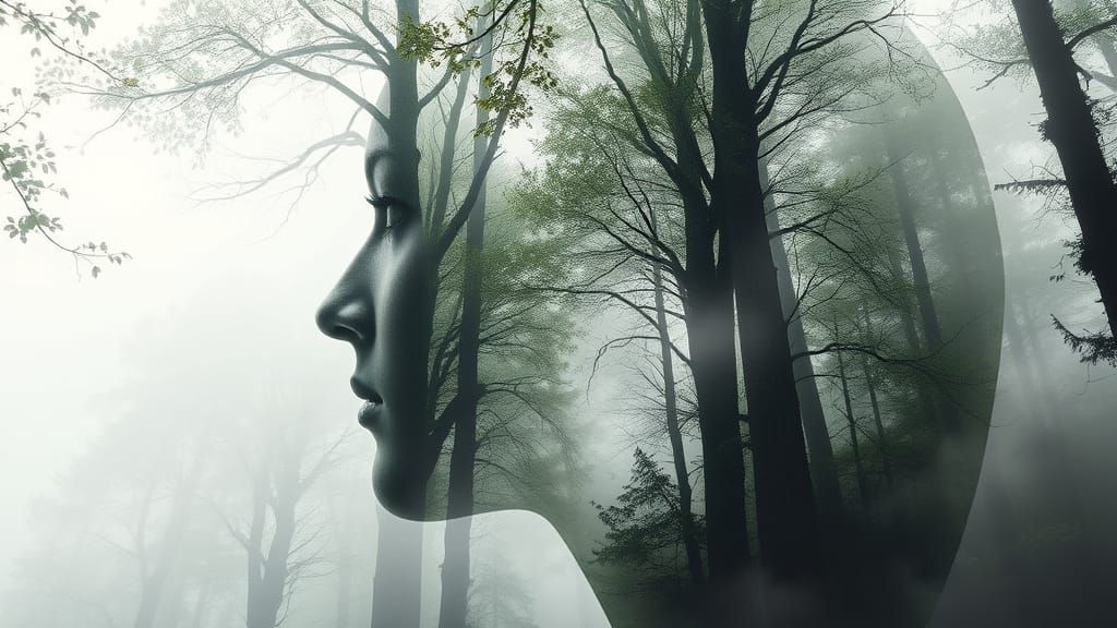 Ethereal Double Exposure: Forest and Human Profile