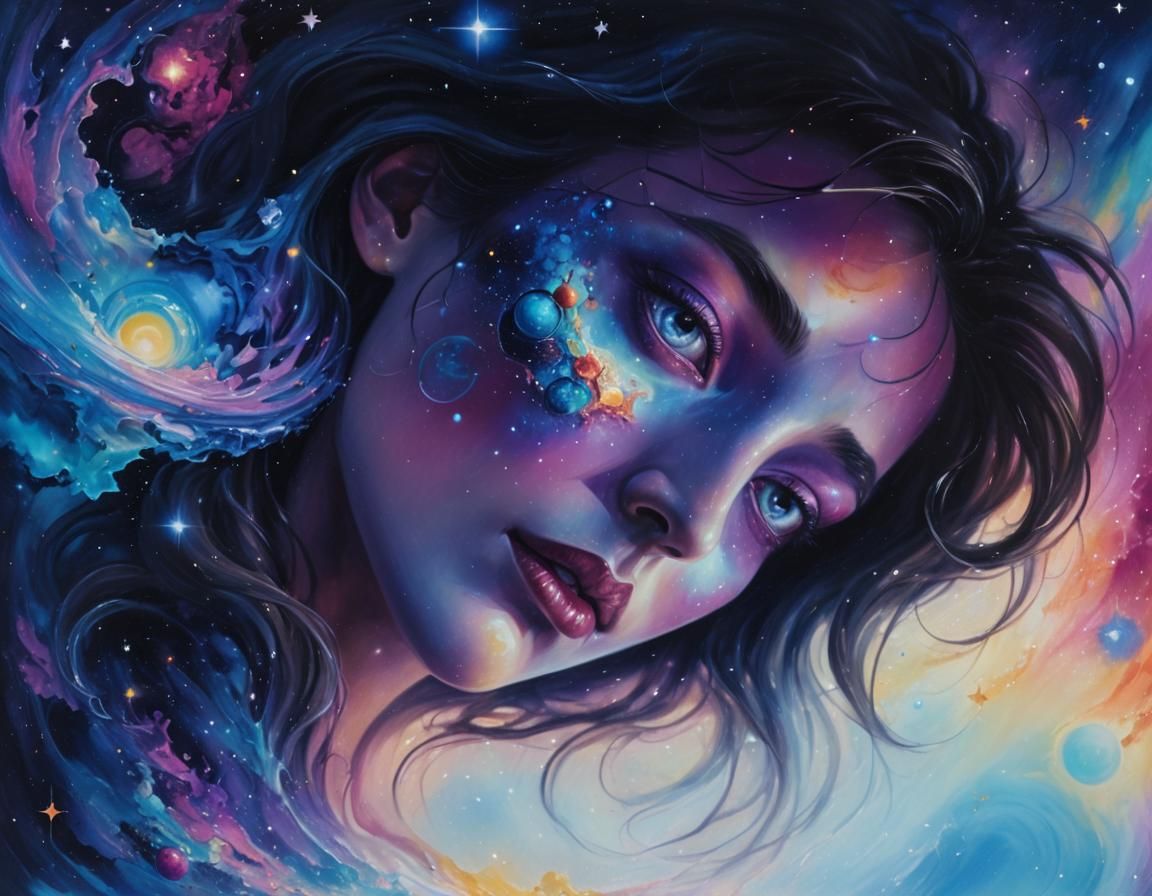 Surreal Space Face Portrait in Oil Painting Style
