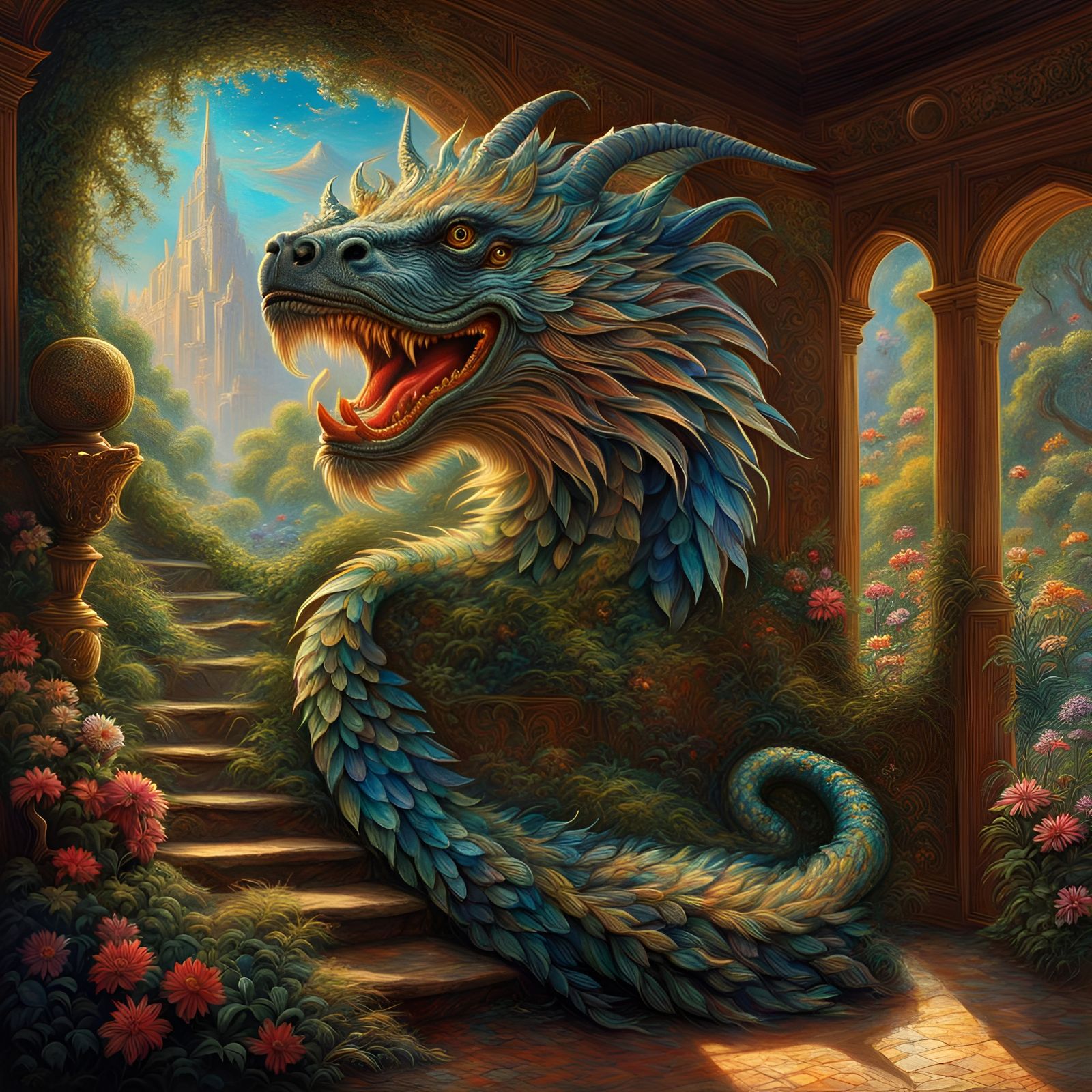 Mythical Pet Creature in House, Detailed Art