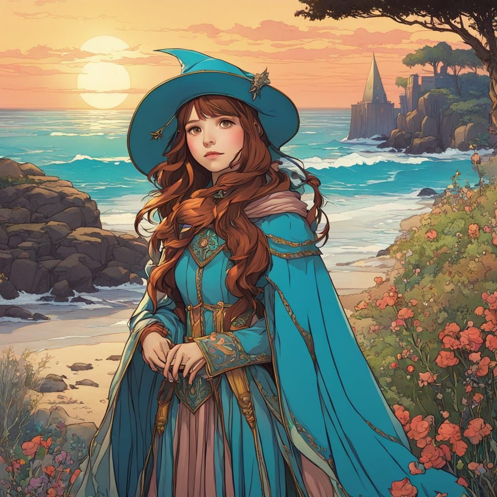 Girl Wizard Portrait in Anime Style