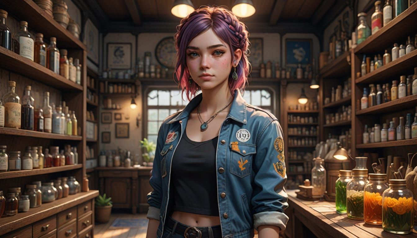 Punk Girl in Apothecary: 3D Anime Art