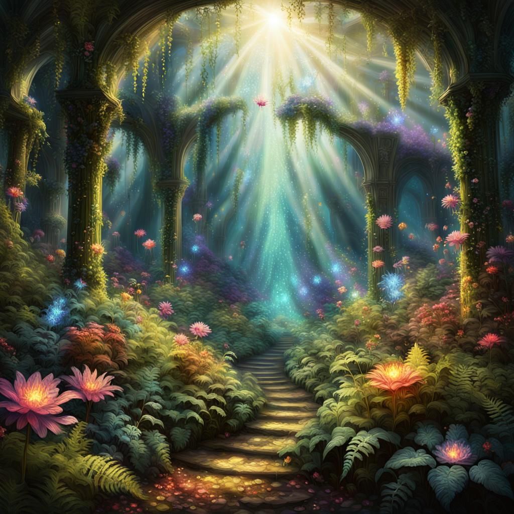 Lush Forest Crystals in Baroque Digital Painting