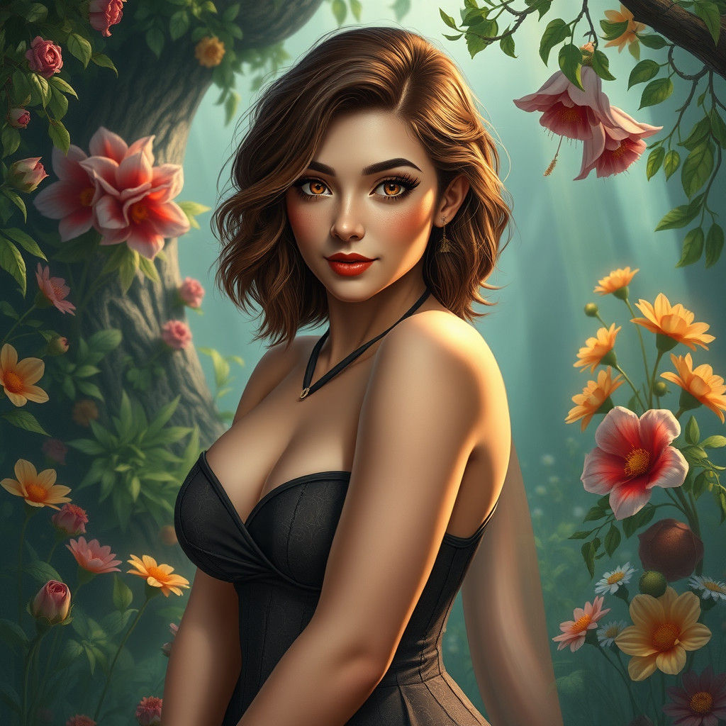Ethereal Curvy Goddess in Whimsical Enchanted Forest