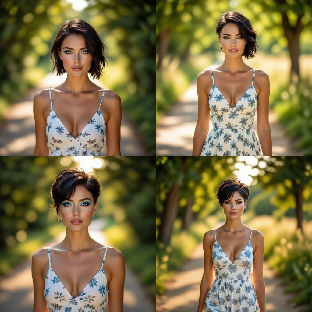 Gothic Woman in Summer Dress on Tree-Lined Path