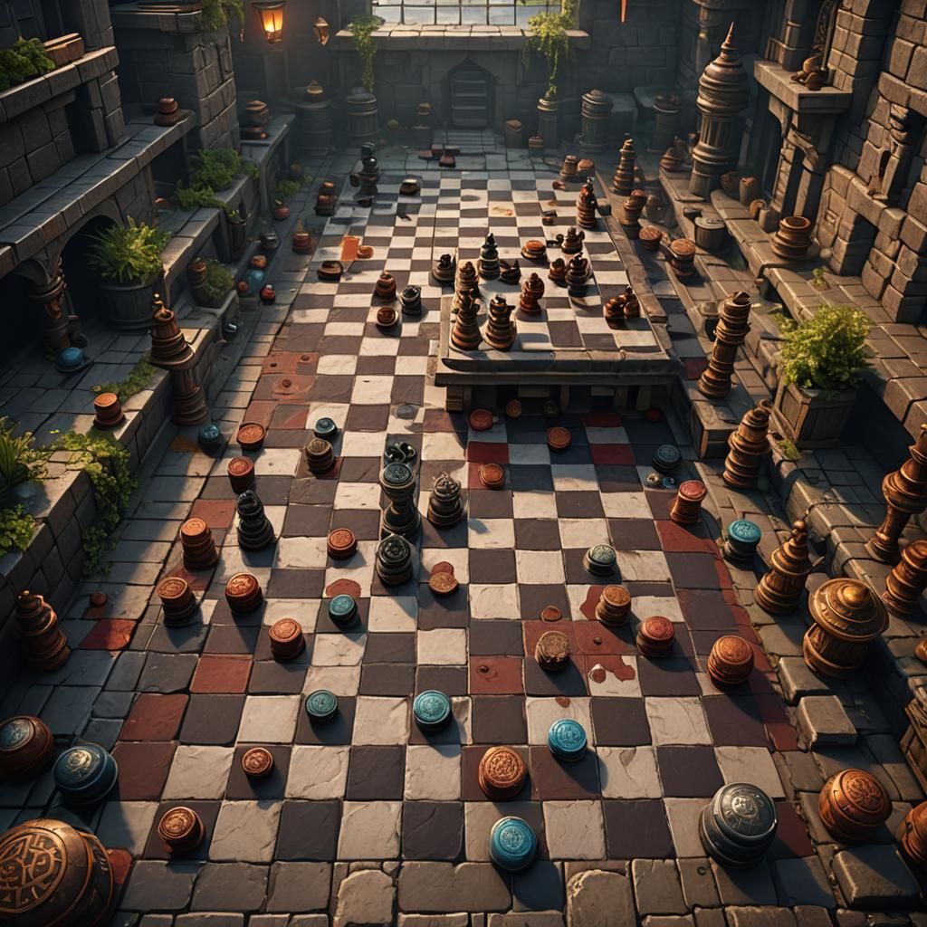 Detailed Checkers Game in Deep Color
