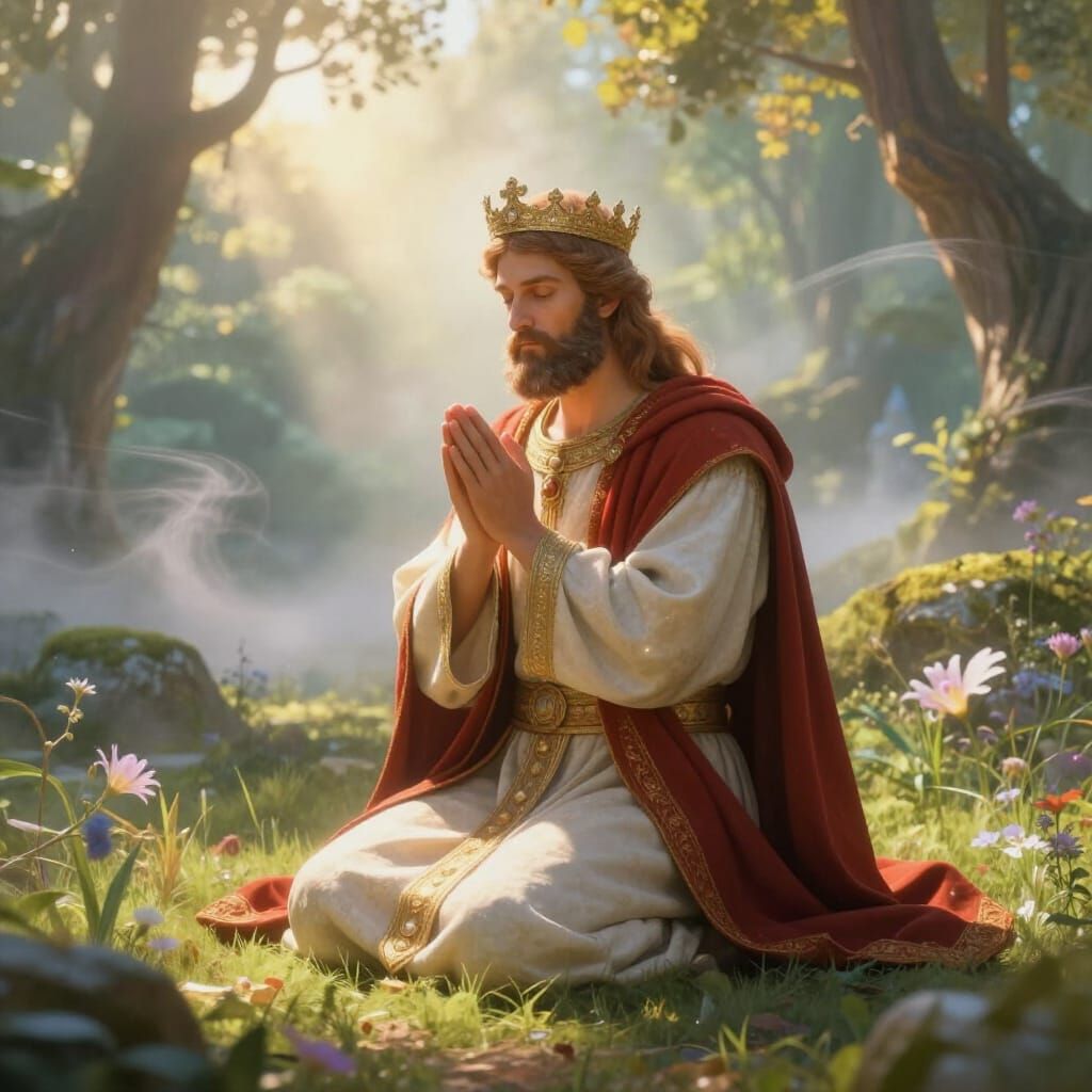 King David Praying in Ethereal Fantasy Landscape