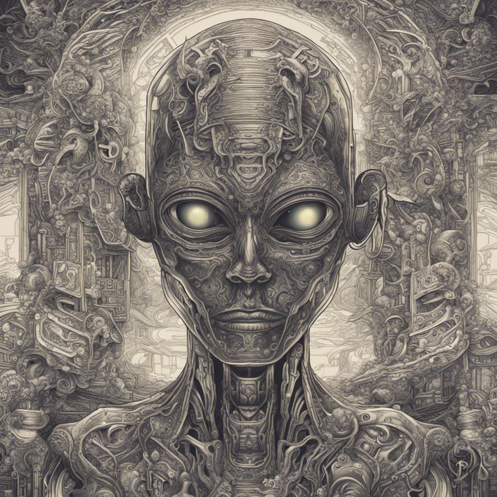 Alien AI in Psychedelic DMT Art Style
