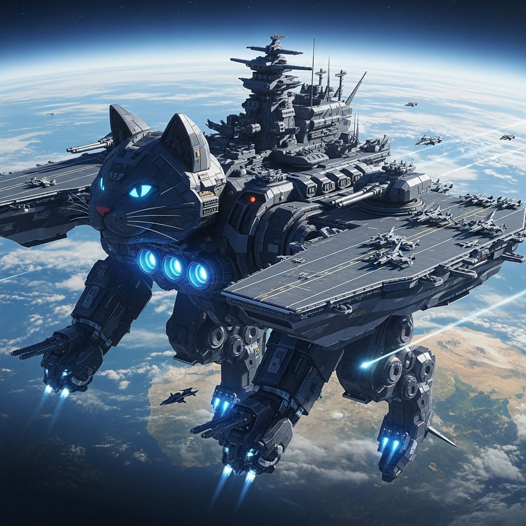 Colossal Transforming Black Cat Battleship in Space