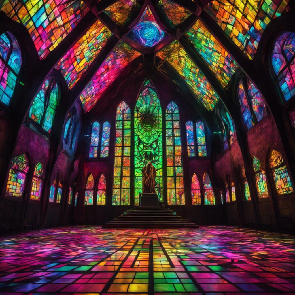 Cthulhu Statue in Stained Glass Technopunk Hall