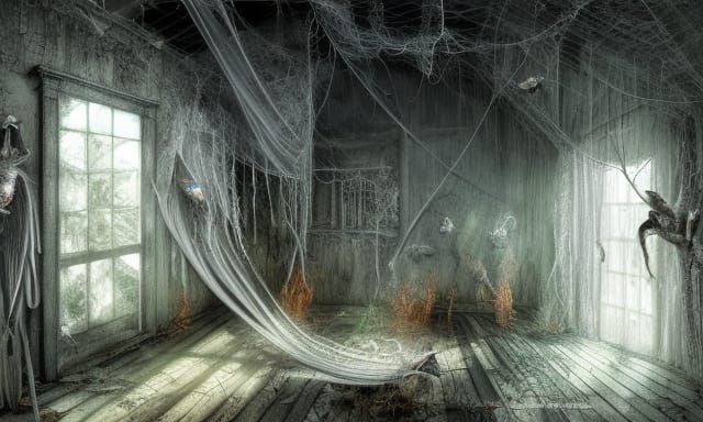 Haunted Attic with Ghosts in Anime Style