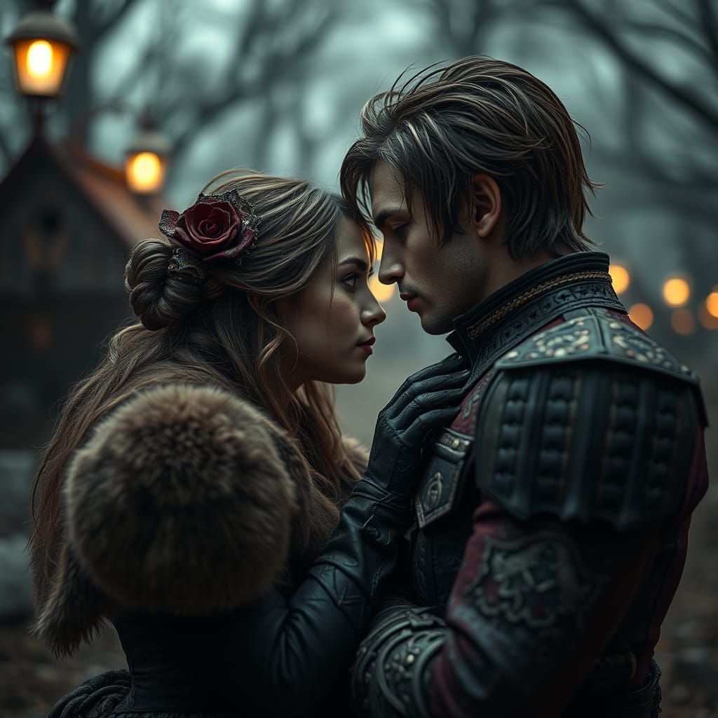 Dramatic Forbidden Love Scene in Hyperrealistic Style