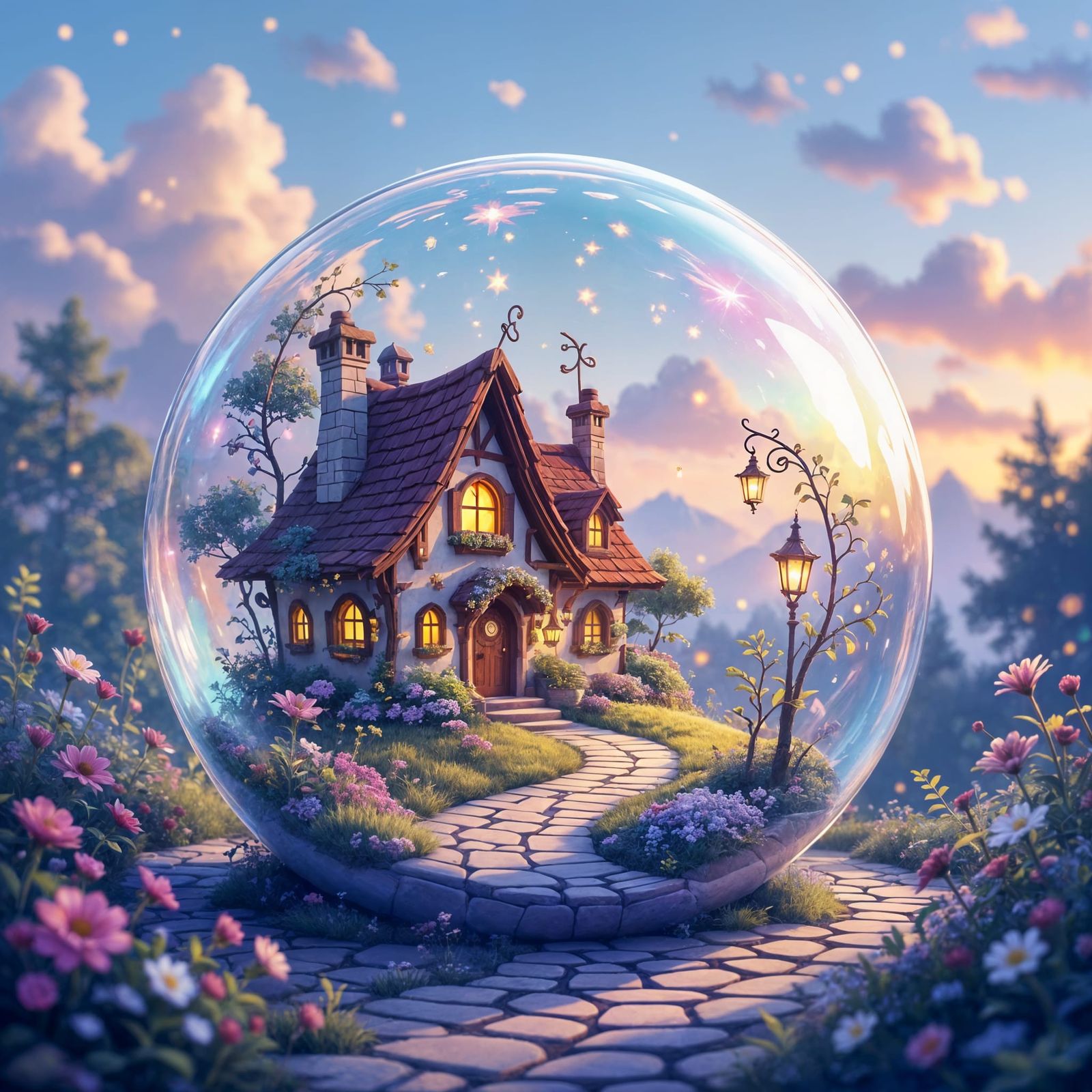 Enchanted Bubble World: A Whimsical Fantasy Illustration