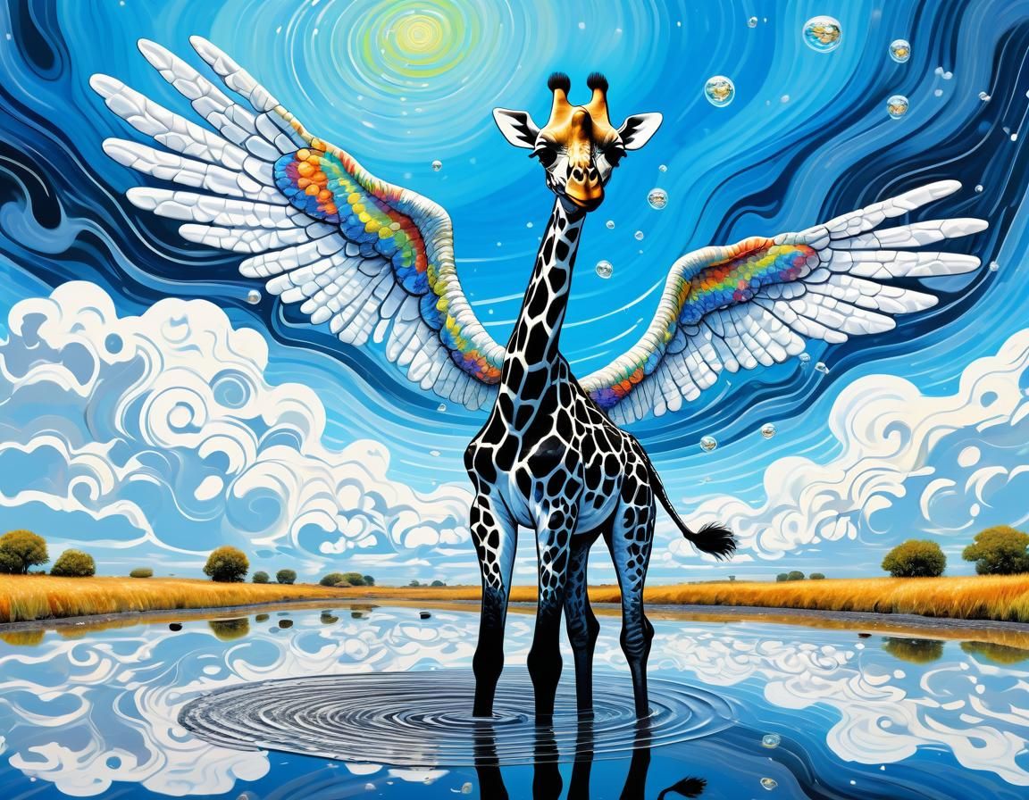 Angel Giraffe in a Surreal Digital Artwork
