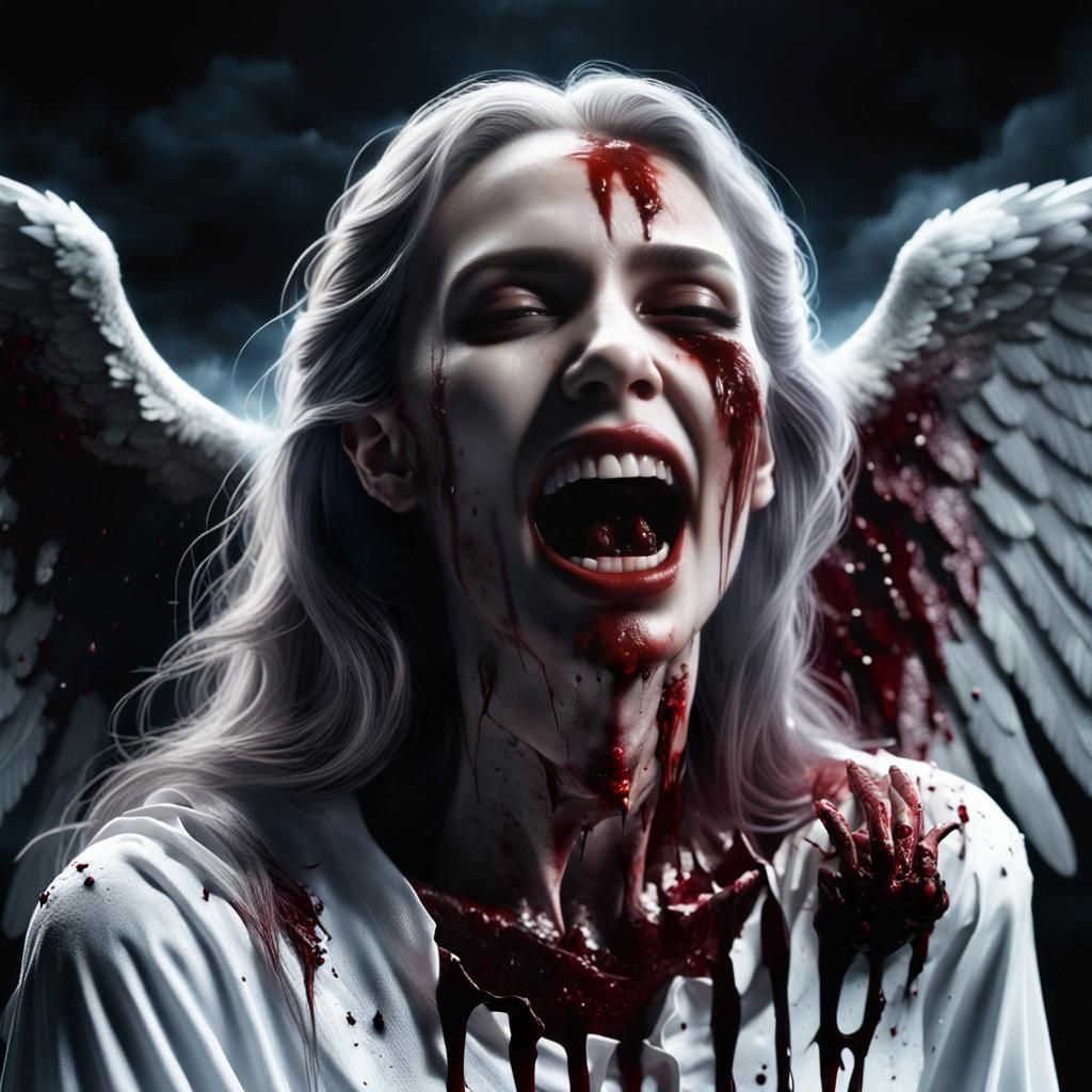 Vampire Angel with Victim in Photorealistic 8K