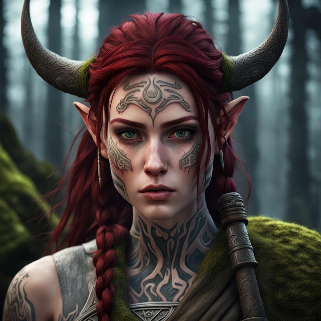 Elf Jedi with Lightsaber in Moonlit Landscape