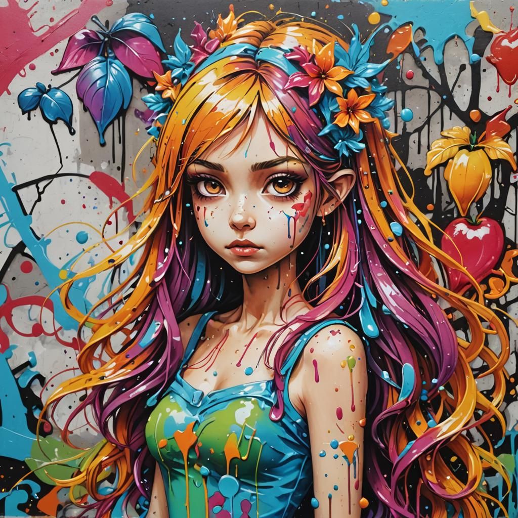 Colorful Fairy Graffiti Art in Street Style
