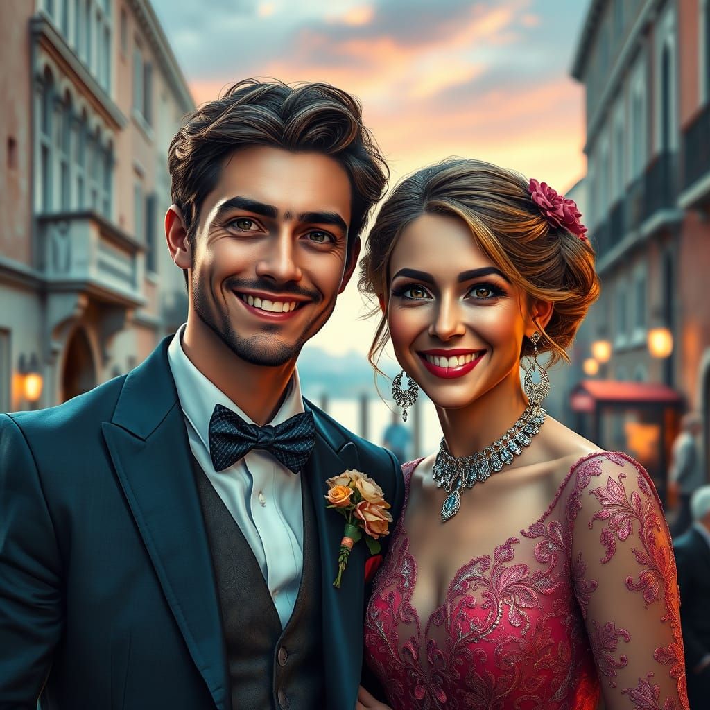 Romantic Venice Portraits in Art Nouveau Style